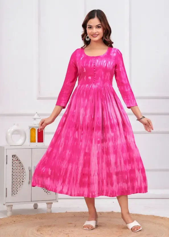 Women Printed Viscose Rayon Flared Kurta - Image 2