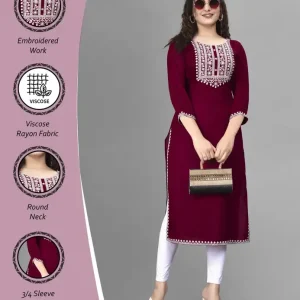 Women Embroidered Viscose Rayon A-line Kurta